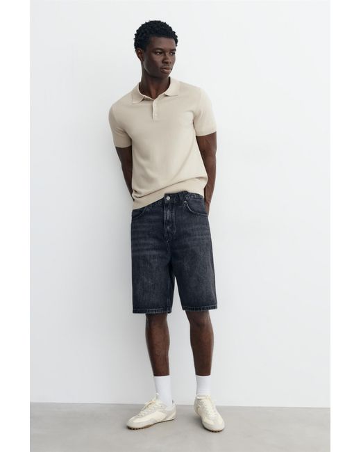 Pull&Bear Blue Short Sleeve Knit Polo Shirt for men