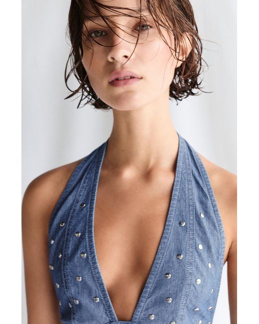 Pull&Bear Blue Short Studded Denim Dress