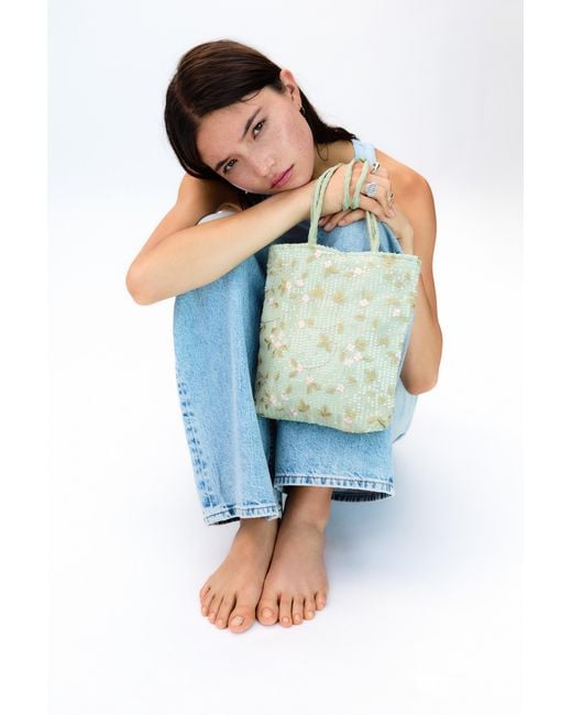 Pull&Bear Green Beaded Floral Bag