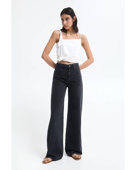 Pull&Bear Blue High-Waist Wide-Leg Jeans