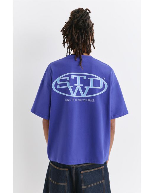 Pull&Bear Blue Stwd Boxy T-Shirt for men