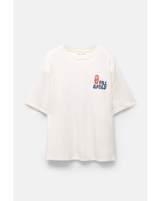 Pull&Bear White T-Shirt Mit Grafik Mit Asiatischem Essen