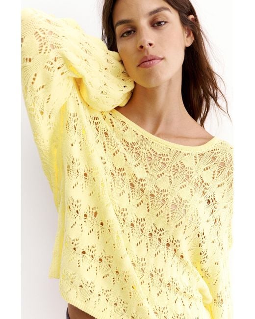 Pull&Bear Yellow Flowy Cutwork Jumper