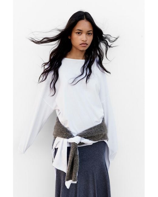 Pull&Bear White Oversize Long Sleeve T-Shirt