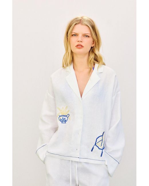 Pull&Bear White La Toja 100% Linen Shirt