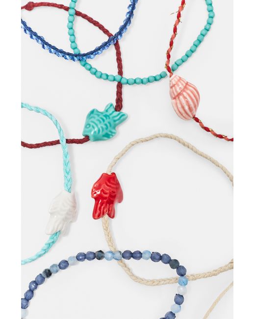Pull&Bear Blue 7-Pack Of Fish Charm Bracelets