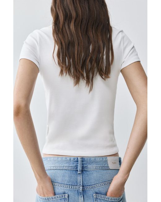 Pull&Bear White Fitted Short Sleeve T-Shirt