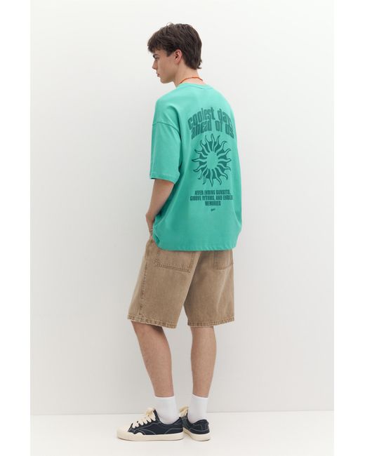 Pull&Bear Green Stwd Sun Graphic T-Shirt for men