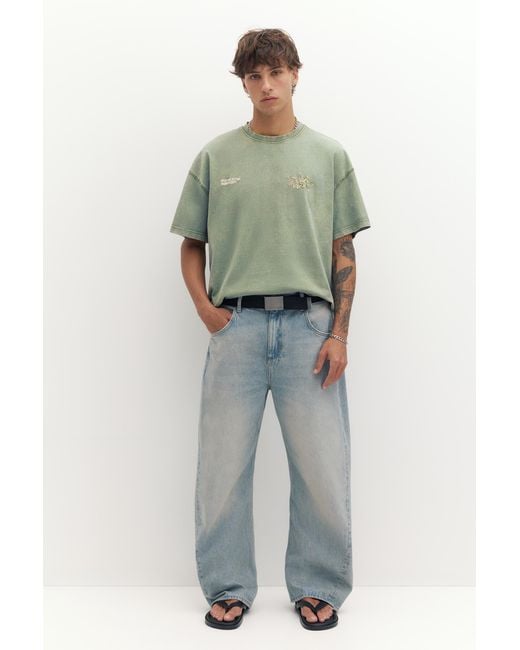 Pull&Bear Green Star Graphic T-Shirt for men