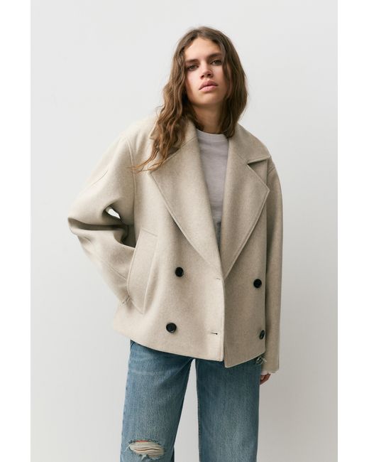 Pull&Bear Natural Short Soft Cloth Coat
