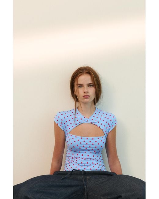 Pull&Bear Blue Cut-Out T-Shirt