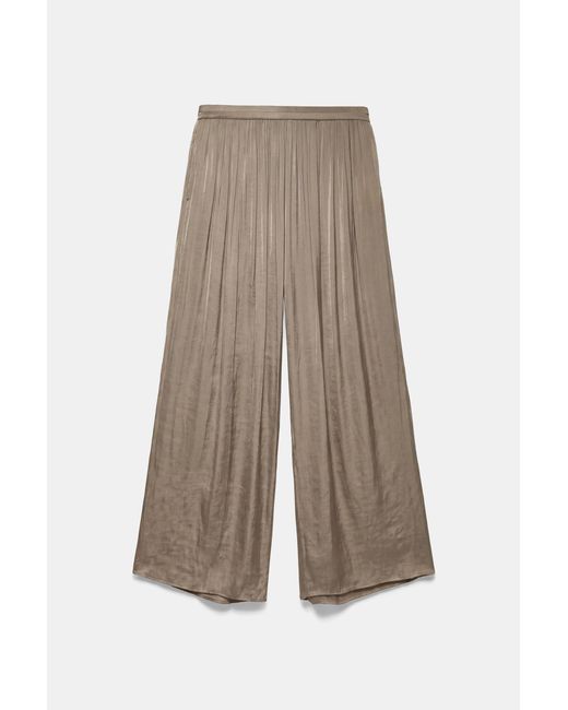 Pull&Bear Natural Satin Wide-Leg Trousers