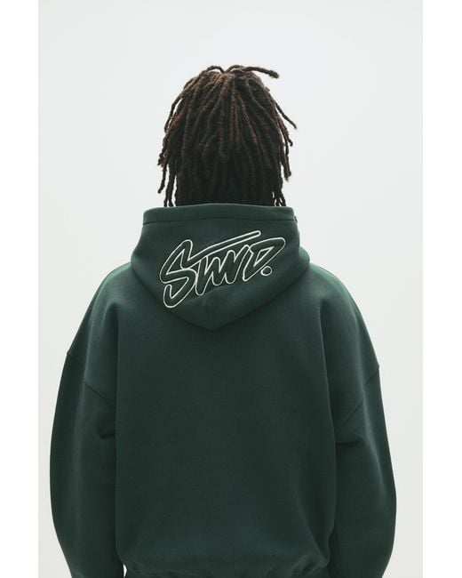 Pull&Bear Green Stwd Embroidered Hoodie for men
