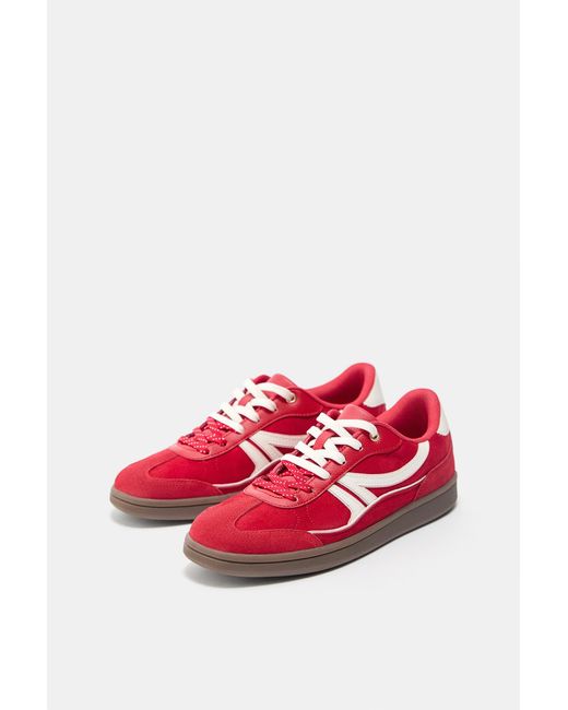 Pull&Bear Red Retro Trainers With Detail
