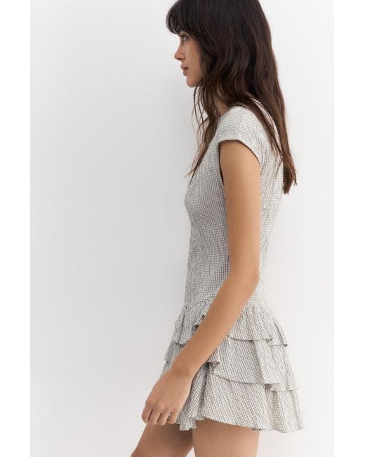Pull&Bear Multicolor Short Checked Dress With Ruffled Hem