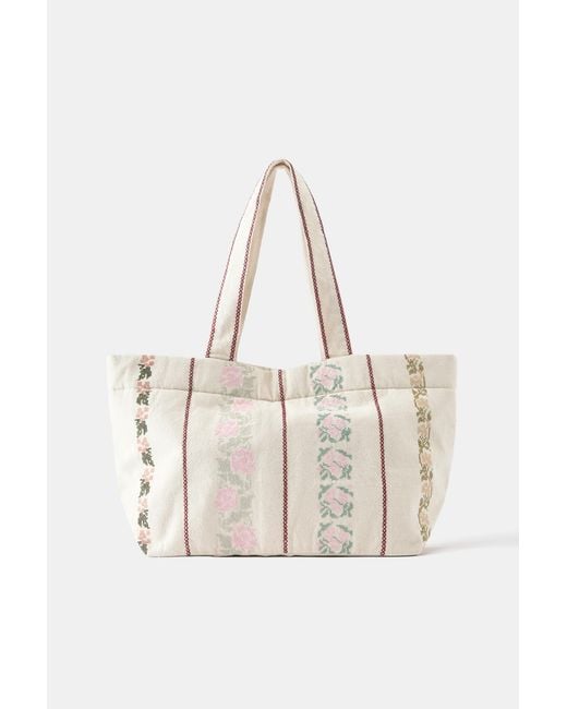 Borsa Shopper Ricamata di Pull&Bear in Natural