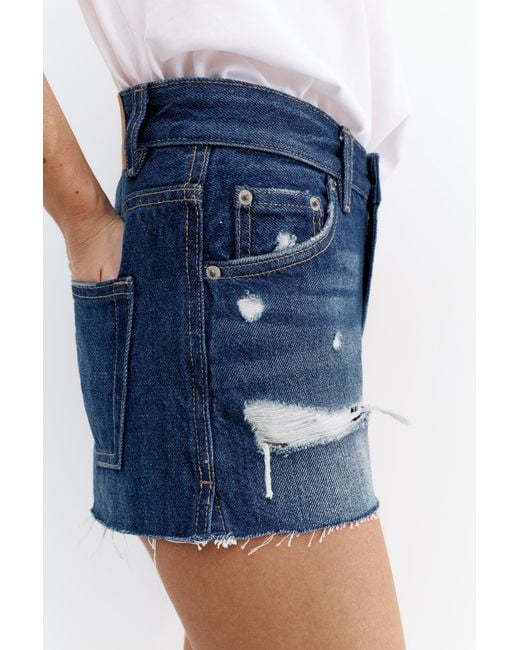 Pull&Bear Blue Mom Fit Ripped Denim Shorts