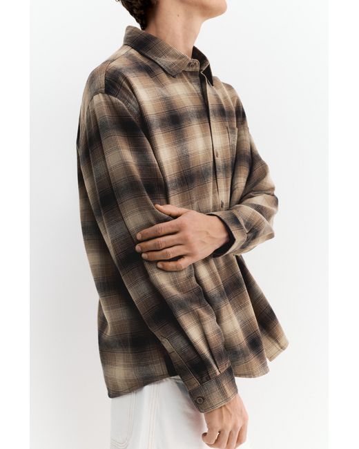 Pull&Bear Brown Long Sleeve Check Shirt for men