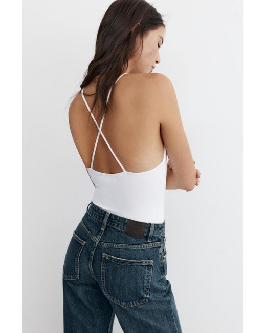 Pull&Bear White Halter Strappy Bodysuit