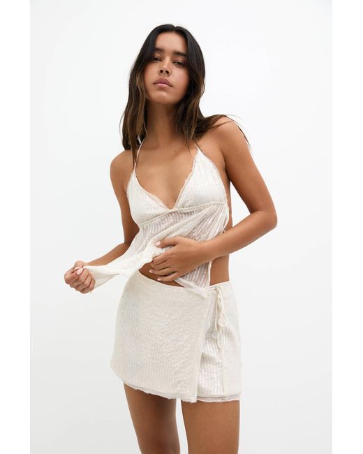 Pull&Bear White Sequin Wrap Mini Skirt