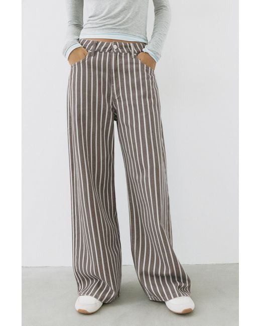 Pull&Bear Gray Low-Rise Striped Baggy Jeans