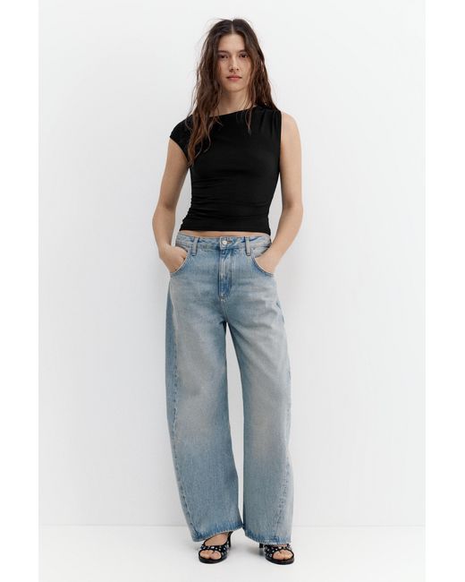 Pull&Bear Black Gathered Asymmetric Top