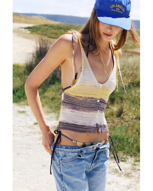 Pull&Bear Green Cutwork Space Dye Top