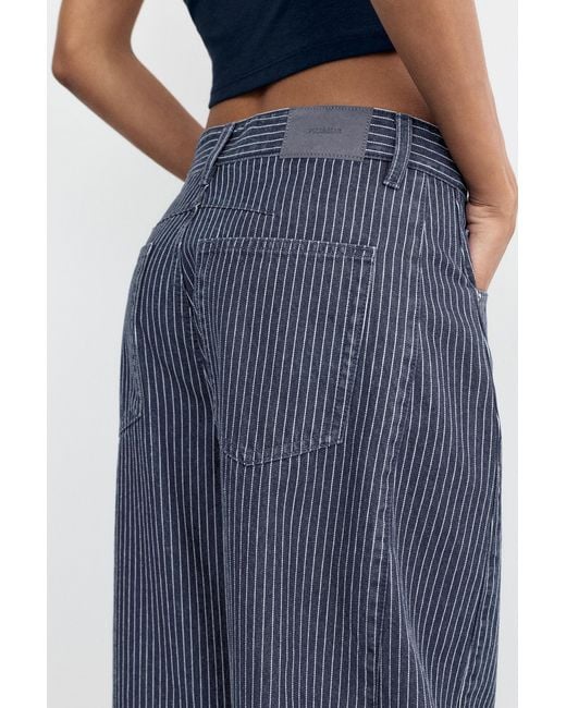 Pull&Bear Blue Striped Balloon Jeans With Seams