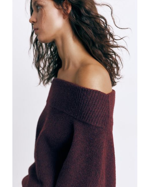 Pull&Bear Red Soft Knit Bardot Jumper