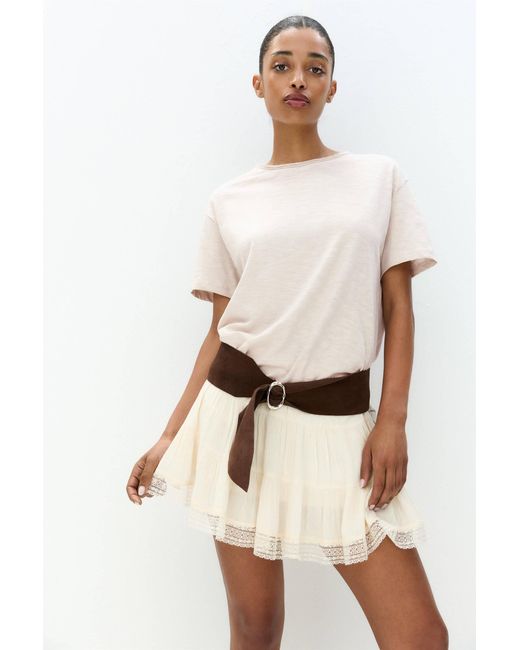 Pull&Bear Natural T-Shirt Mit Unvernähtem Saum