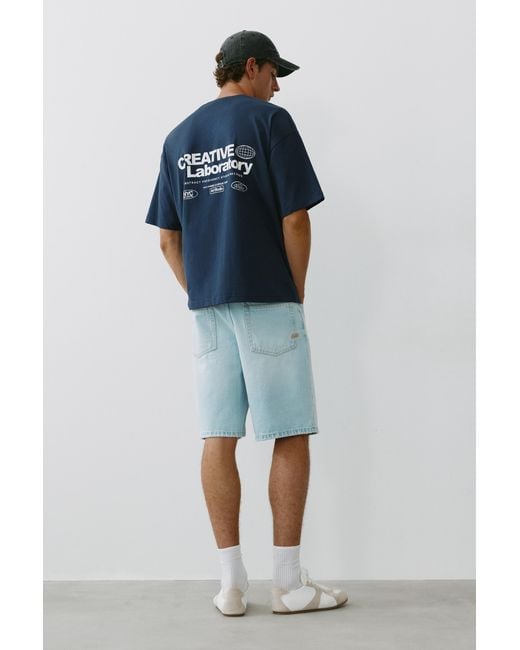 Pull&Bear Blue Creative Laboratory Graphic T-Shirt for men