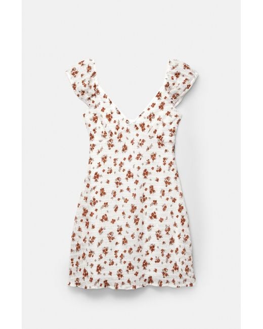Pull&Bear Multicolor Kurzes Blumenkleid Mit Textur