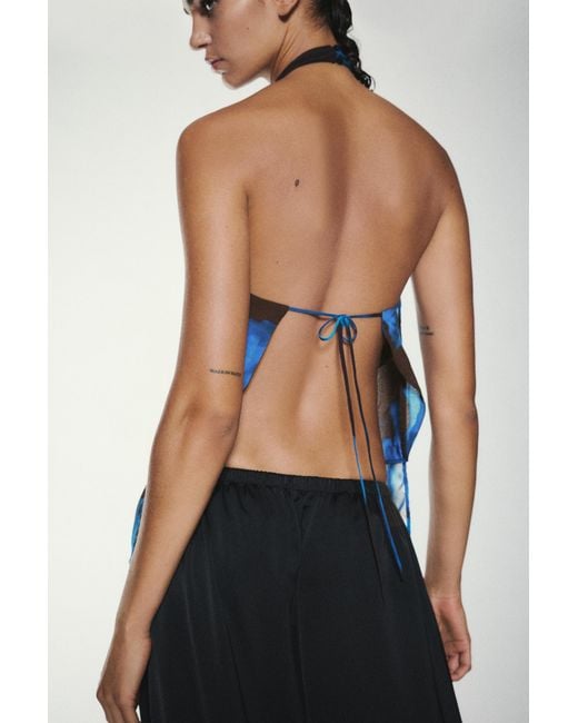Pull&Bear Blue Floral Halter Top