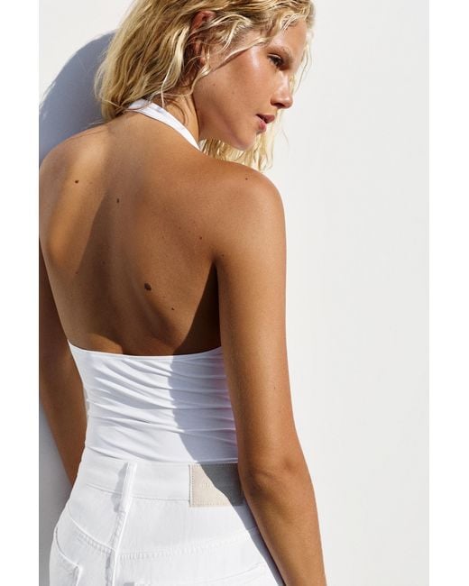 Pull&Bear White Rhinestone Halter Bodysuit