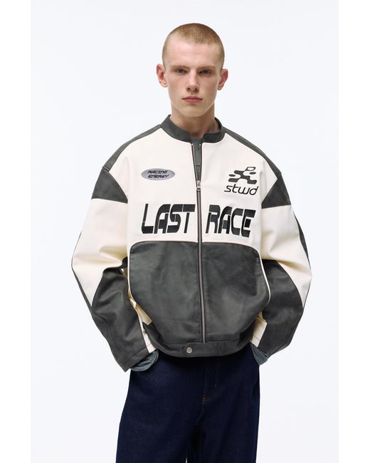 Pull&Bear Gray Paneled Leather Effect Jacket for men