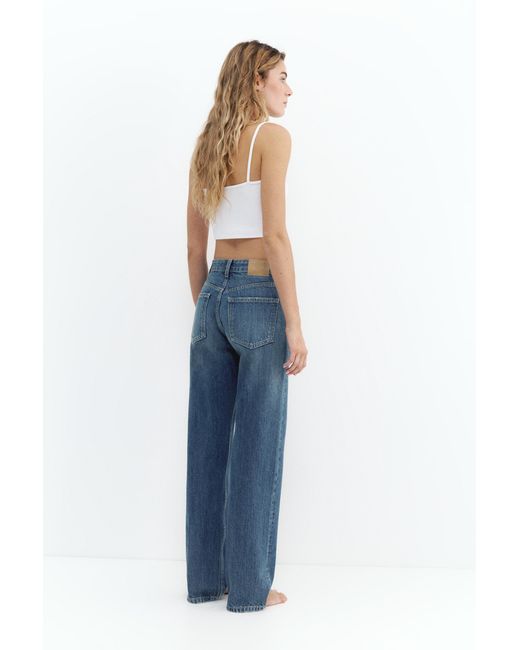 Pull&Bear Blue Mid-Waist Straight-Leg Jeans