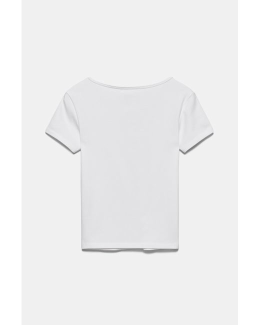 Pull&Bear White V-Neck T-Shirt