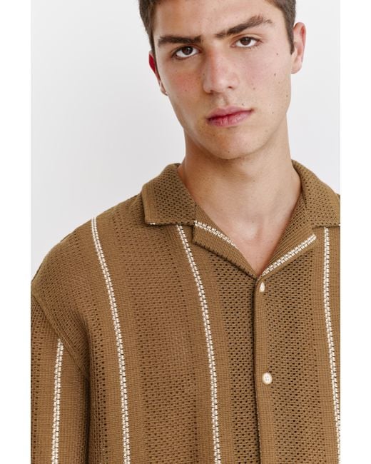 Camicia Righe Maniche Corte di Pull&Bear in Brown da Uomo