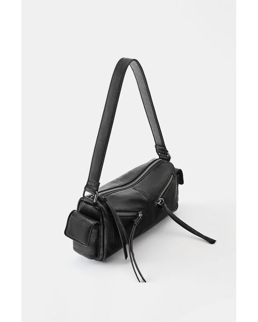 Pull&Bear Black Multipocket-Schultertasche Mit Reißverschlüssen