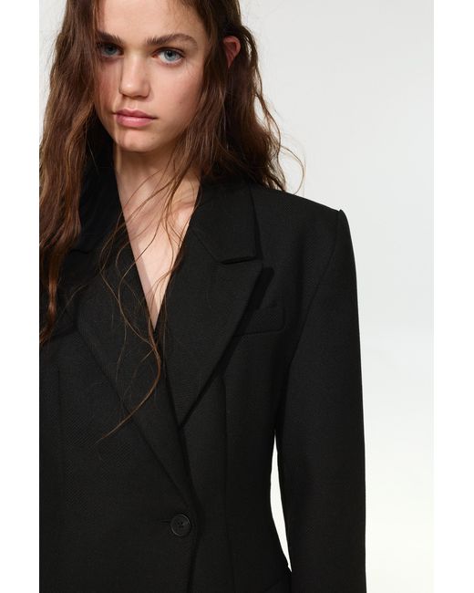 Pull&Bear Black Short Fitted Felt Fabric Coat