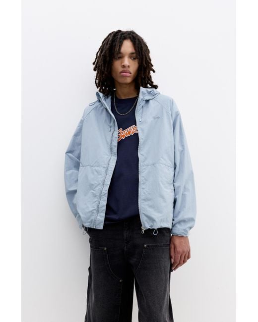 Pull&Bear Blue Stwd Hooded Raincoat for men