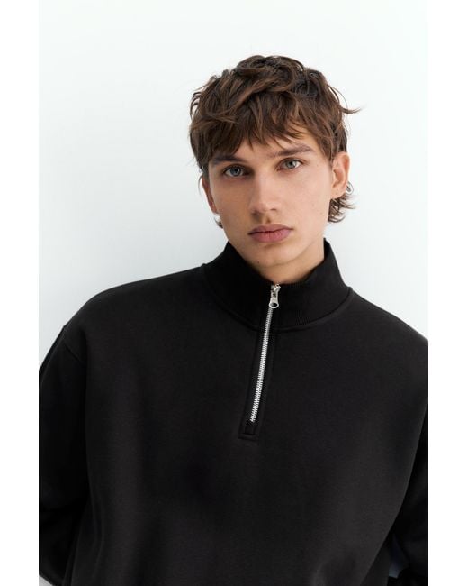 Pull&Bear Black Quarter-Zip Sweatshirt for men