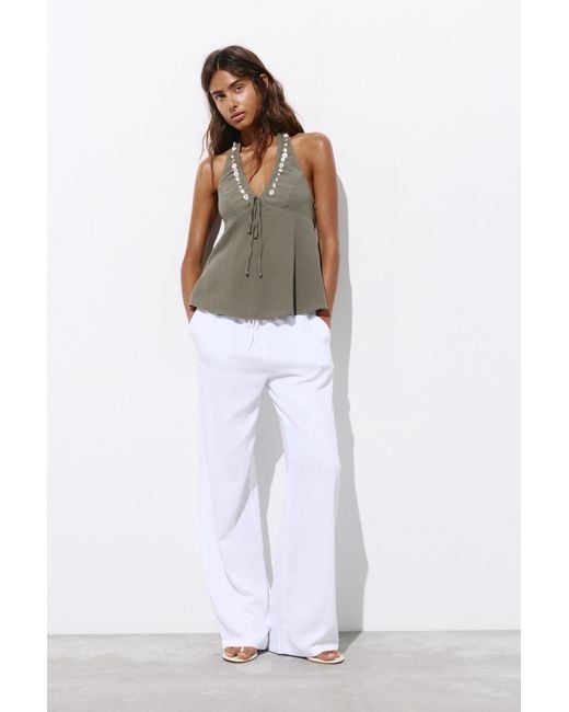 Pull&Bear Green Halter Top With Buttons