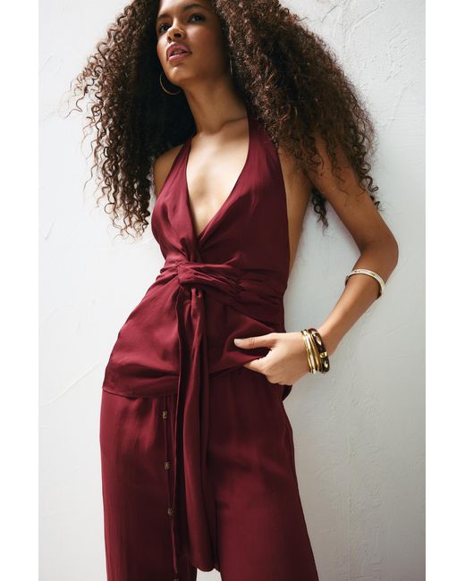 Pull&Bear Red Wrap Halter Top With Knot