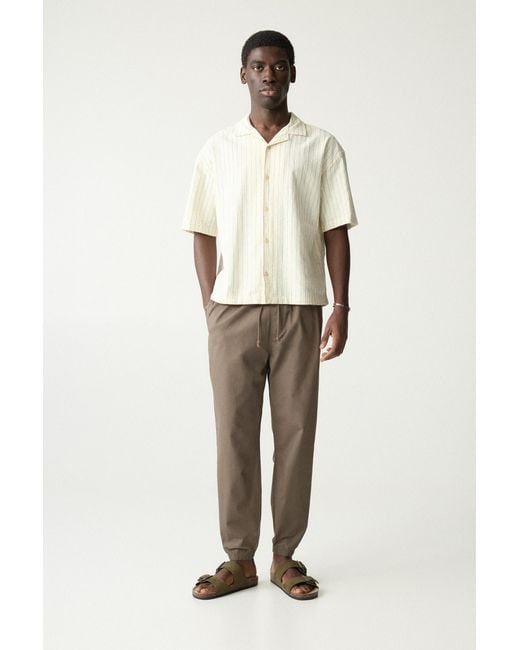 Pull&Bear Natural Textured Weave Jogger Trousers for men