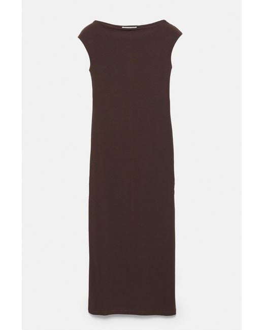 Pull&Bear Brown Short Sleeve Midi Dress