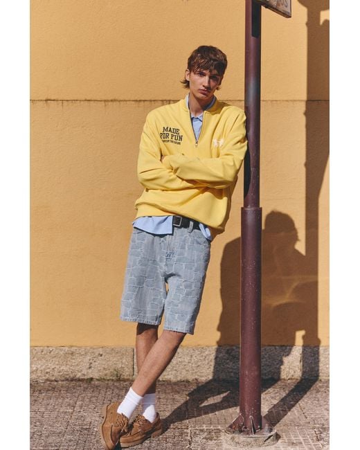 Pull&Bear Yellow Graphic Quarter-Zip Sweatshirt for men