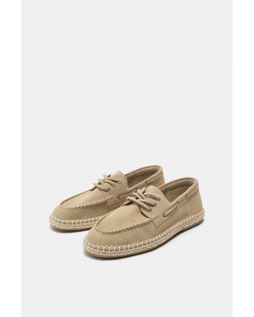 Pull&Bear White Leather Jute Boat Shoes for men