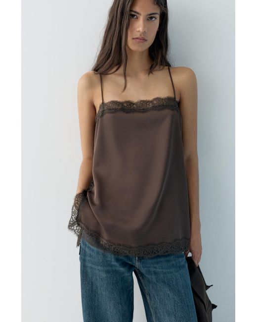 Pull&Bear White Lace-Trimmed Camisole Top