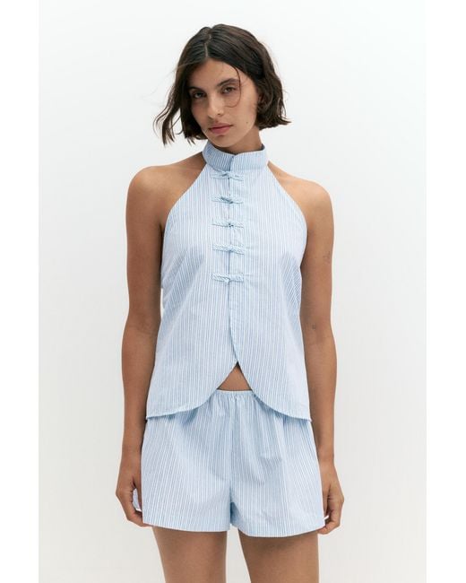 Pull&Bear Blue Striped Halter Top With Toggles